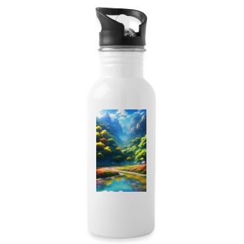 Paysage naturel d’anime serein - Gourde avec paille intégrée - blanc - Droite