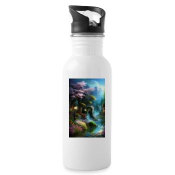 Ethereal fantasy cottage in nature - Water bottle with straw - white - Right