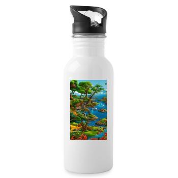 Abstract ai landscape of water & cliffs - Water bottle with straw - white - Right