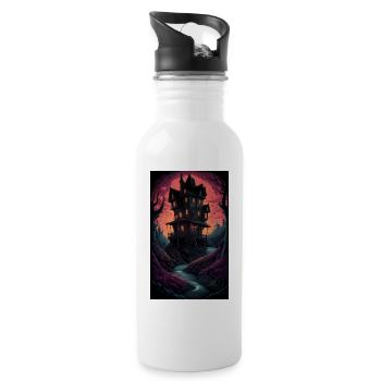 Creepy & spooky horror home - Water bottle with straw - white - Right