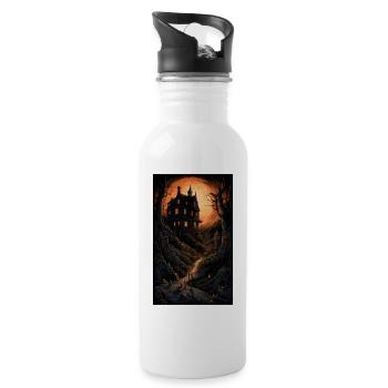 Maison d’horreur sombre et lumineuse dans une nature étrange - Gourde avec paille intégrée - blanc - Droite