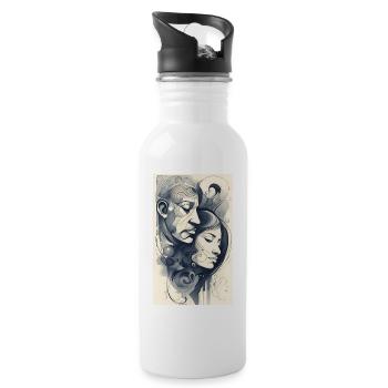 Visages de couple abstraits à l’encre - Gourde avec paille intégrée - blanc - Droite