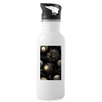 Dunkles geometrisches und abstraktes Zuhause - Trinkflasche mit integriertem Trinkhalm - Weiß - Rechts
