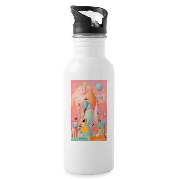 Helle und skurrile Familienlandschaft - Trinkflasche mit integriertem Trinkhalm - Weiß - Rechts