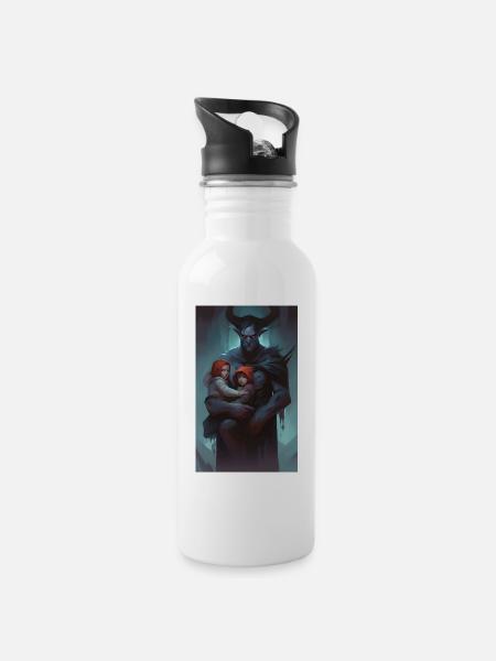 dark monster child guardian - Water bottle with straw - white