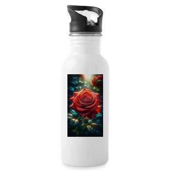 Rosen - Trinkflasche mit integriertem Trinkhalm - Weiß - Rechts
