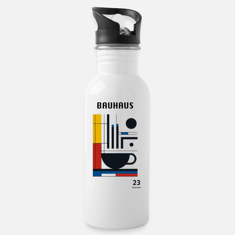 Bauhaus Kaffe Tasse Farben - Trinkflasche mit integriertem Trinkhalm - Weiß
