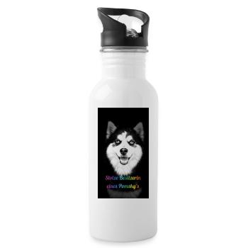 Stolze Besitzerin eines Pomsky`s - Trinkflasche mit integriertem Trinkhalm - Weiß - Rechts