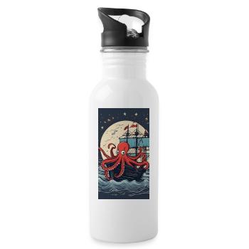 Pieuvre pirate en mer nocturne - Gourde avec paille intégrée - blanc - Droite