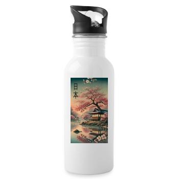 Japan church flowers design - Water bottle with straw - white - Right