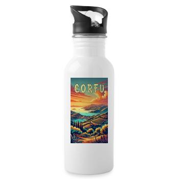 Korfu Griechenland Paradies Design - Trinkflasche mit integriertem Trinkhalm - Weiß - Rechts