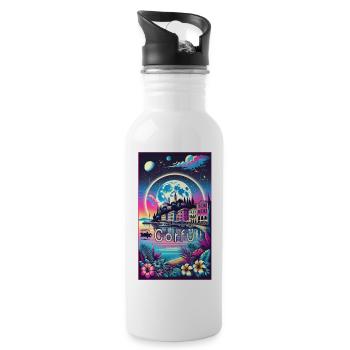 Korfu Griechenland Urlaub Design - Trinkflasche mit integriertem Trinkhalm - Weiß - Rechts