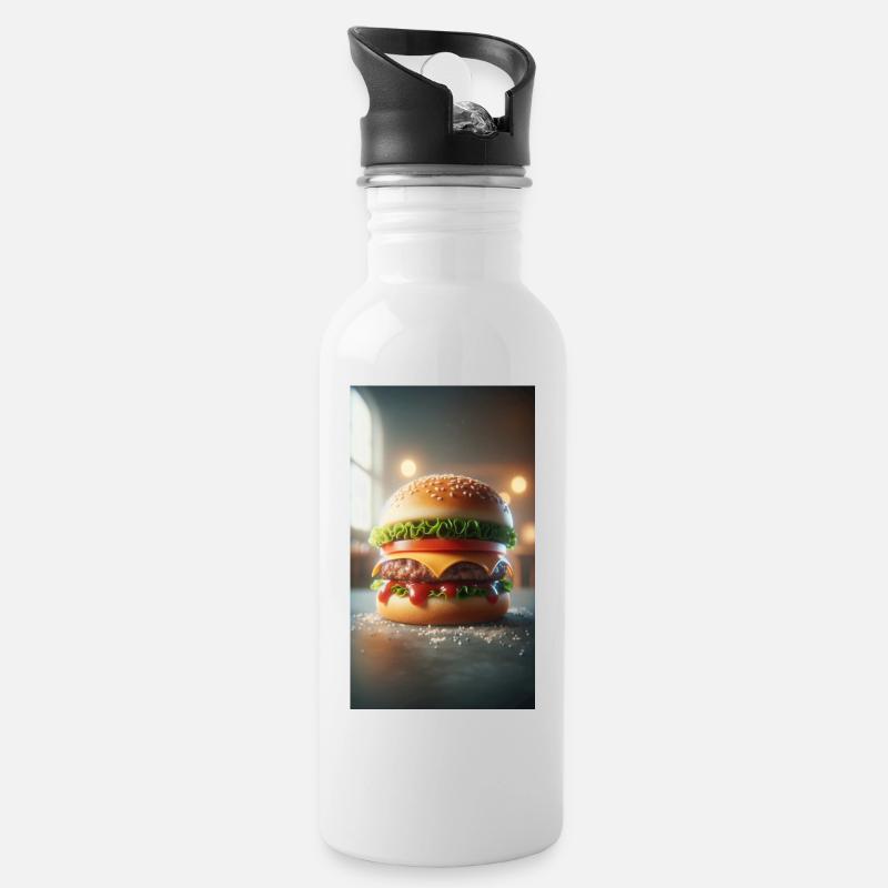 Hamburger - Trinkflasche mit integriertem Trinkhalm - Weiß