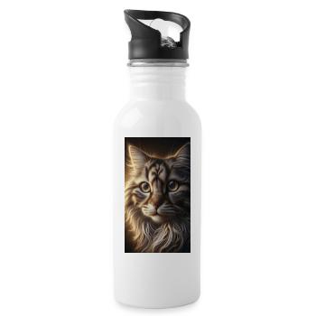 Cat Portrait - Water bottle with straw - white - Right