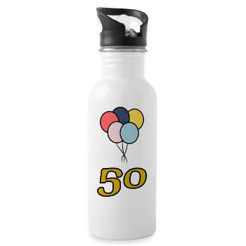 50. 50 ANS. 50e ANNIVERSAIRE. ANNIVERSAIRE 50 ANS. - Gourde avec paille intégrée - blanc - Droite