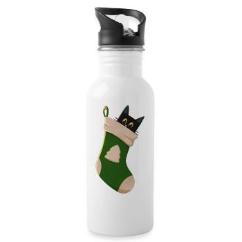 Katze in grünem Stiefel - Trinkflasche mit integriertem Trinkhalm - Weiß - Rechts