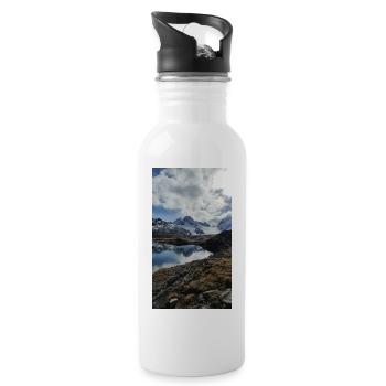 Schneebedeckte Berge - Trinkflasche mit integriertem Trinkhalm - Weiß - Rechts