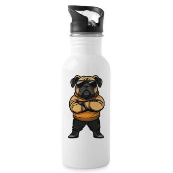 Bulldog Dog Cartoon - Water bottle with straw - white - Right