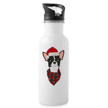 Chihuahua Christmas Black White Shorthair - Water bottle with straw - white - Right