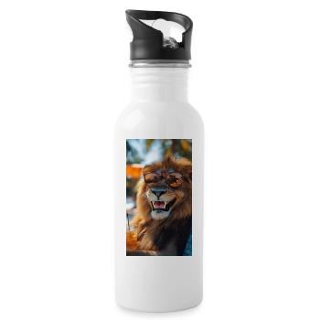 Lion majestueux dans l’ambiance des vacances - Gourde avec paille intégrée - blanc - Droite