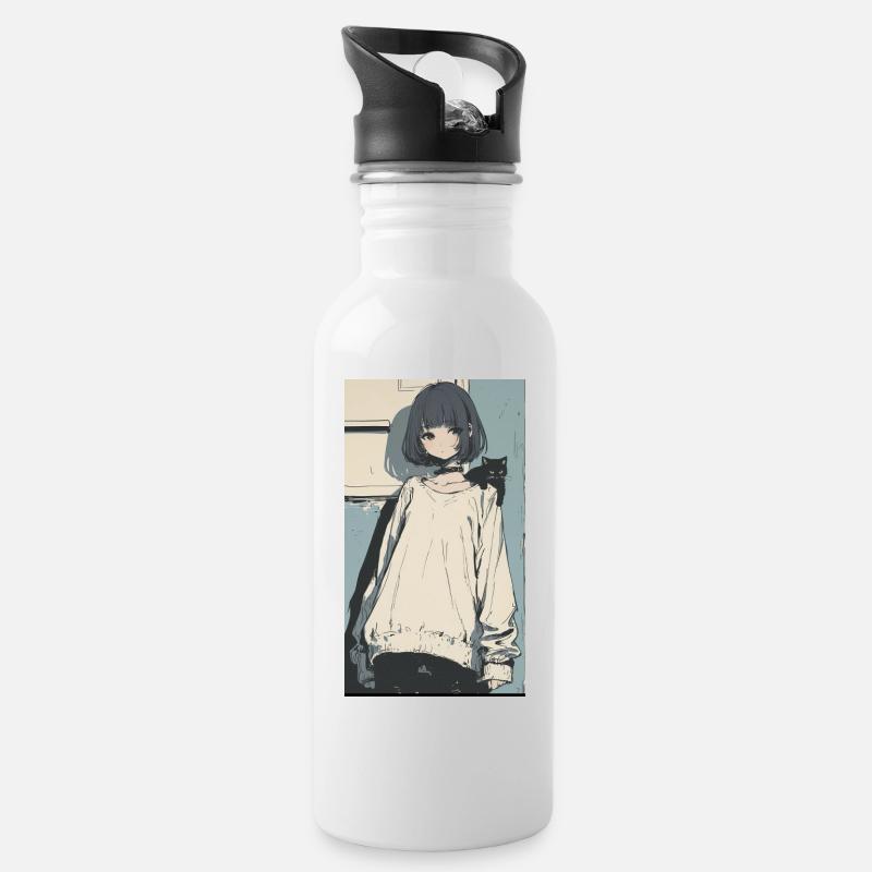 SWS ANIME - Trinkflasche mit integriertem Trinkhalm - Weiß