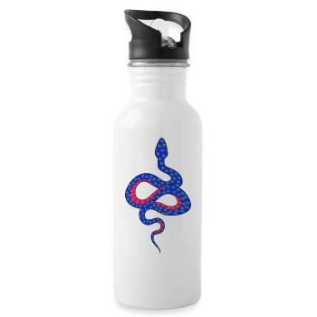 Blau-rote Blütenschlange - Trinkflasche mit integriertem Trinkhalm - Weiß - Rechts