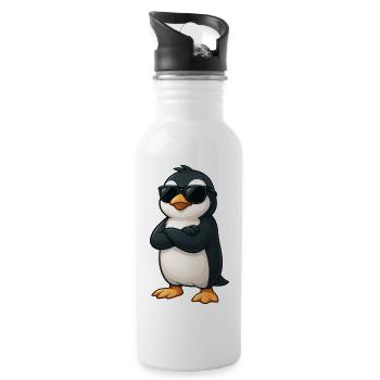 Cool Penguin with Arms Interlaced Gamer Cartoon - Water bottle with straw - white - Right