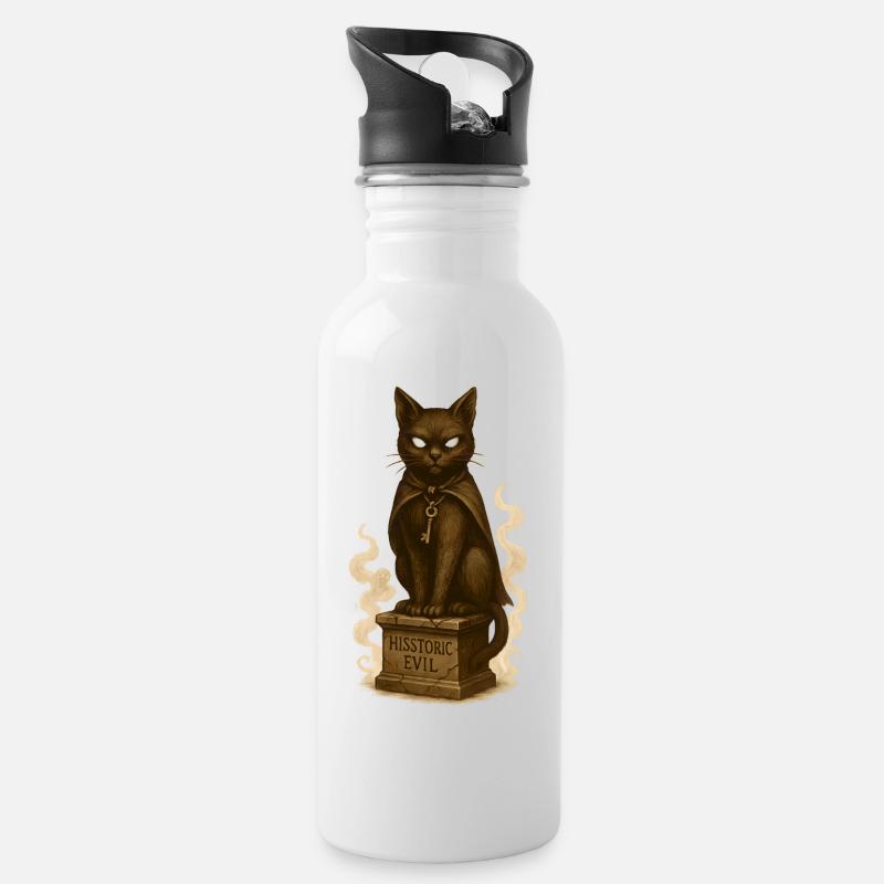Dunkle Katzenzaubermaske - Trinkflasche mit integriertem Trinkhalm - Weiß