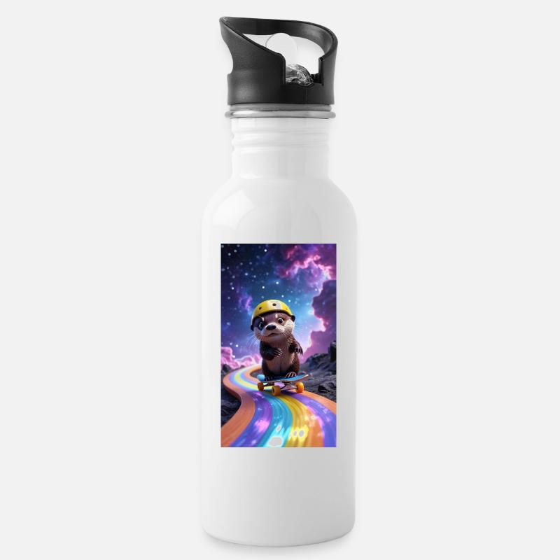 Weltraum-Otter mit Skateboard - Trinkflasche mit integriertem Trinkhalm - Weiß