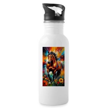 Pferd braun Blumen abstrakt Pferdeliebhaber Gesche - Trinkflasche mit integriertem Trinkhalm - Weiß - Rechts
