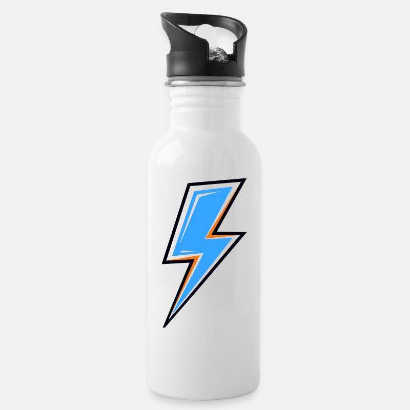Blauer Strahl mit orangefarbenem Rand - Trinkflasche mit integriertem Trinkhalm - Weiß