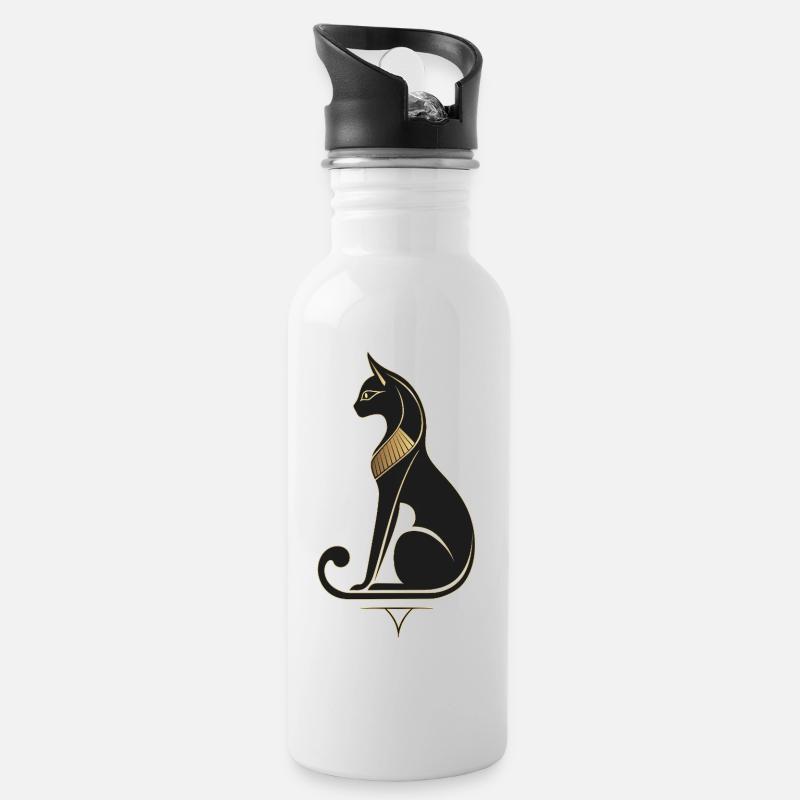 Ägyptische Katze - Trinkflasche mit integriertem Trinkhalm - Weiß