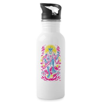 Neon Skelett Gitarrist - Trinkflasche mit integriertem Trinkhalm - Weiß - Rechts