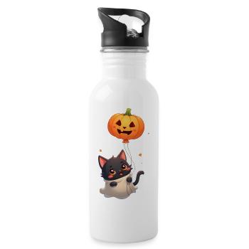 Halloween Cat with Halloween Pumpkin - Water bottle with straw - white - Right