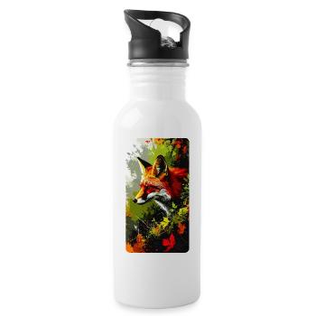 Fuchs im Wald im Herbstlaub (Blick nach Links) - Trinkflasche mit integriertem Trinkhalm - Weiß - Rechts