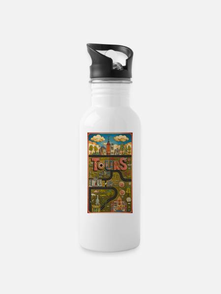 Whimsical Tours City France Vintage Art - Water bottle with straw - white