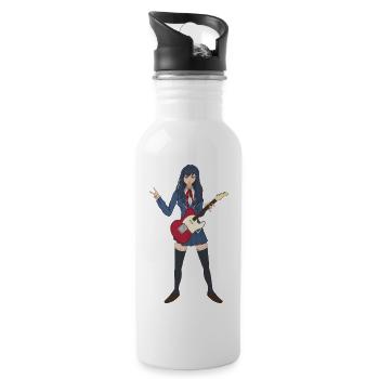 Anime Guitar Girl Waifu Cute Kawaii Musician - Water bottle with straw - white - Right