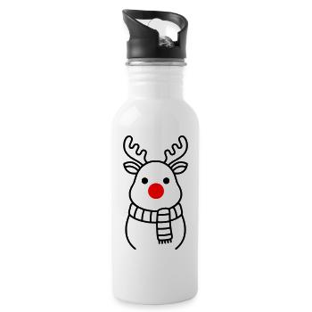 Cute Reindeer with Red Nose | Rudolph - Water bottle with straw - white - Right