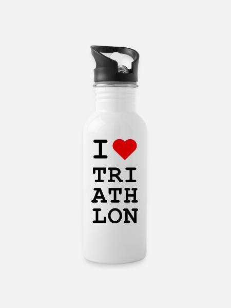J’adore le triathlon - Design de cœur iconique - Gourde avec paille intégrée - blanc