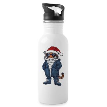 Tiger Christmas Winter - Water bottle with straw - white - Right