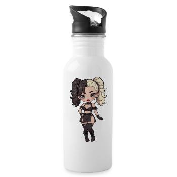 Gothic Chibi Diva with Two-Tone Hair - Water bottle with straw - white - Right
