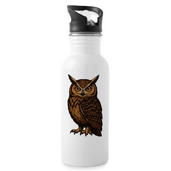 Brown Owl Gaze - Water bottle with straw - white - Right