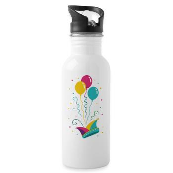 Karneval Narrenkappe mit Ballons & Konfetti - Trinkflasche mit integriertem Trinkhalm - Weiß - Rechts