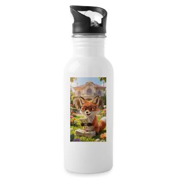 Cartoon Fuchs - Trinkflasche mit integriertem Trinkhalm - Weiß - Rechts