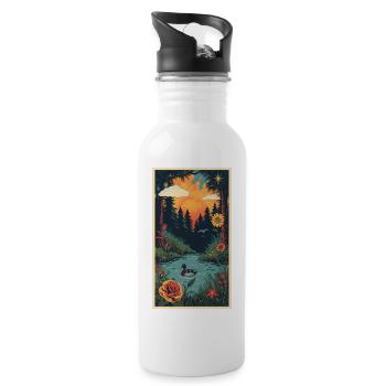 Sunset pond in landscape - Water bottle with straw - white - Right