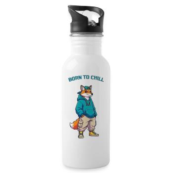 Lässiger Fuchs  - Trinkflasche mit integriertem Trinkhalm - Weiß - Rechts
