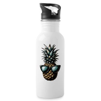 Pineapple with sunglasses – tropical flair - Water bottle with straw - white - Right