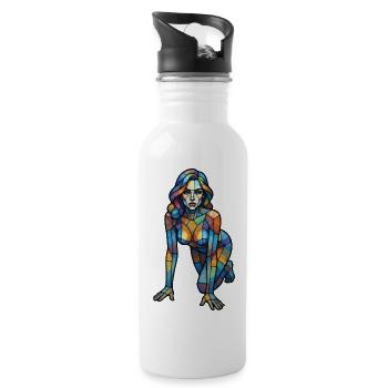 Colorful Glass-Cubist Woman - Water bottle with straw - white - Right