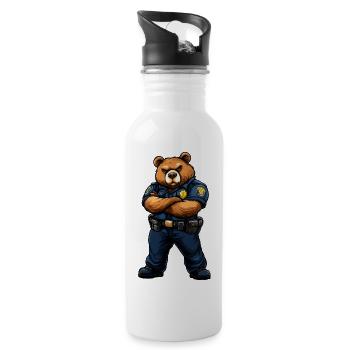 Bear Police - Brown Bear - Water bottle with straw - white - Right