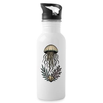 Deep Sea Jellyfish & Coral Art - Water bottle with straw - white - Right